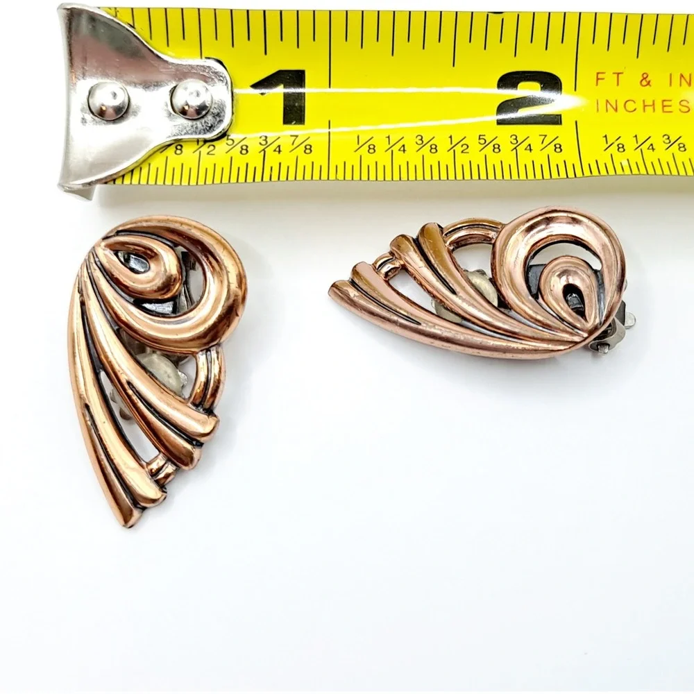 Vintage Matisse Copper Earrings Clip-On Butterfly Wing Designer Jewelry